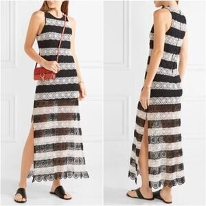 ALICE + OLIVIA Lucia Black White Crochet Racerback Slit Maxi Dress | Small